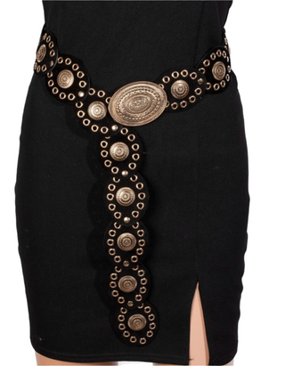 Boho Oval Eyelet Belt Black/Gold