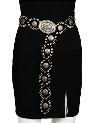 Boho Oval Eyelet Belt Black/Silver