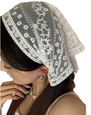 Daisy Lace Embroidered Head Scarf Bandana