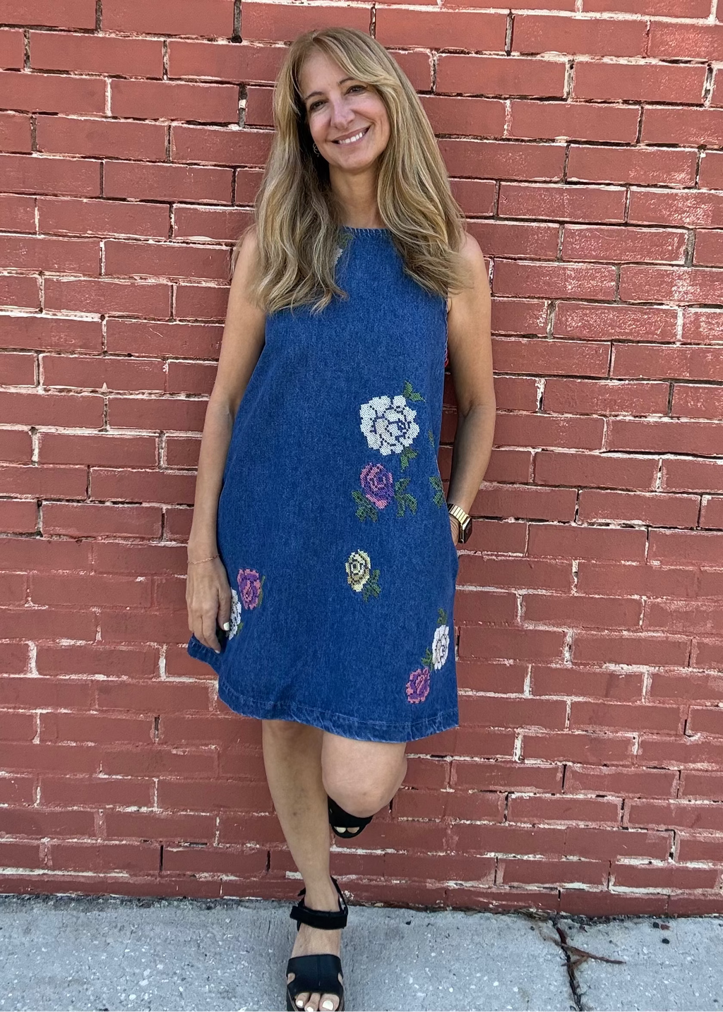 embroidered denim mini dress Floral Sleeveless BARBIECORE embroidered detailing Black/Nude Coast Lace Tiered Size:5'0