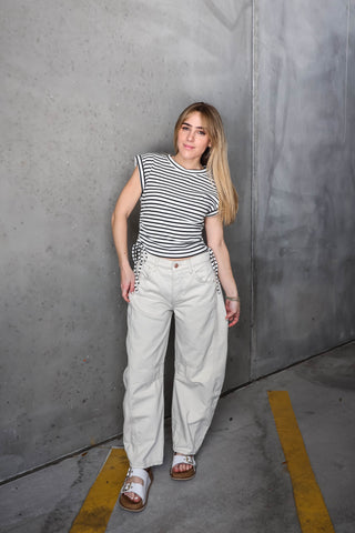 Good Luck Midrise Barrel Jeans in Milk Free People
