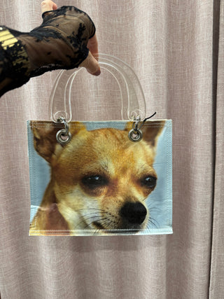 Upcycled Newspaper Chihuahua Handbag