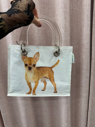 Upcycled Newspaper Chihuahua Handbag