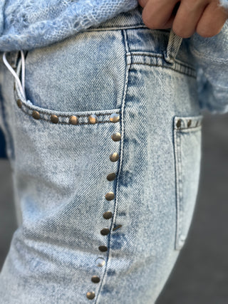High Rise Wide Leg Jeans with Studs