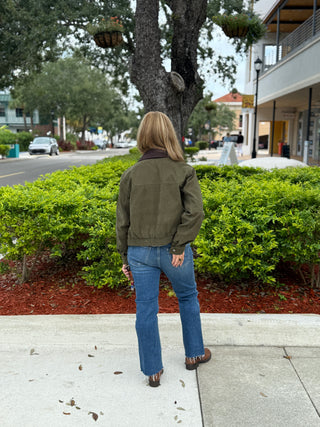 Barn Coat Green with Brown Collar