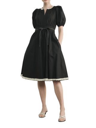 Marlowe Embroidered Trim Black Dress