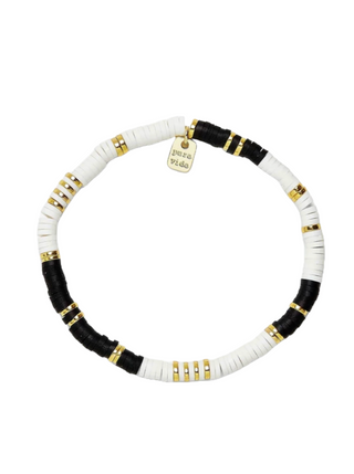 Pura Vida Black & White Vinyl Disc Stretch Bracelet