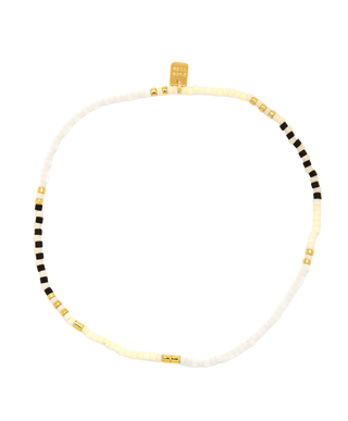Pura Vida Mixed Seed Bead Gold Stretch Anklet Monochrome