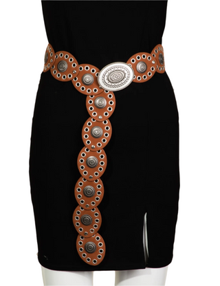 Boho Oval Eyelet Belt Brown