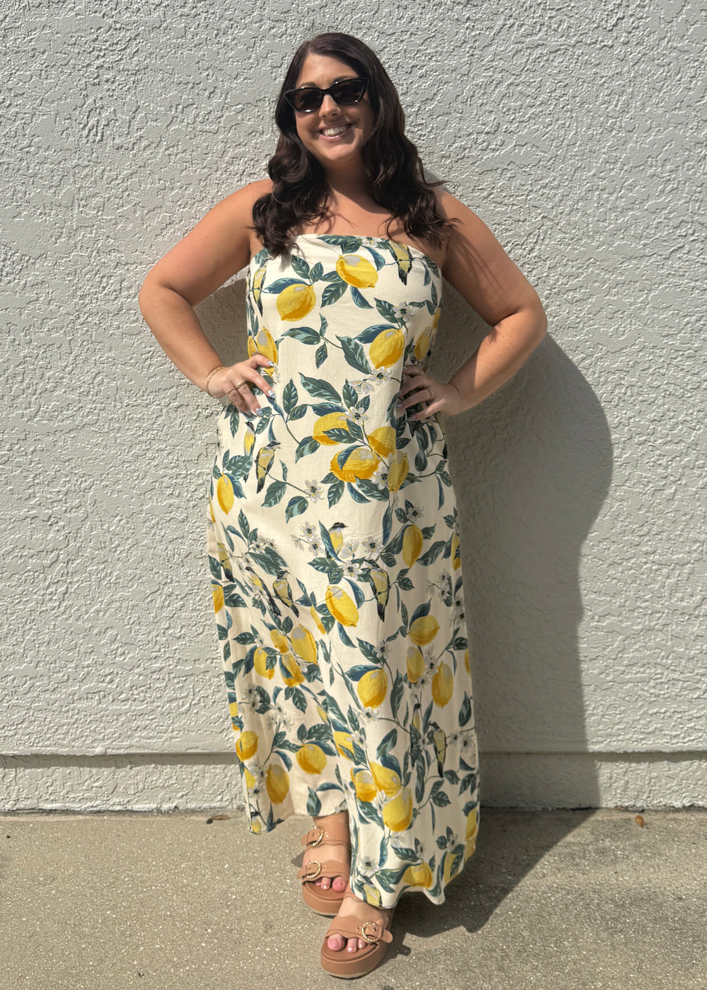 lemon print maxi dress & Floral With Tiered Hem 1XL Perfect for sunny day soirees Lemon Print Maxi Dress, Citrus