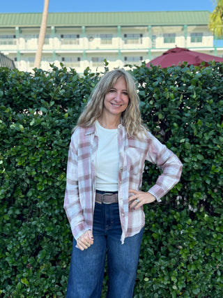 Vintage Pink Plaid Button Up Shirt front pocket