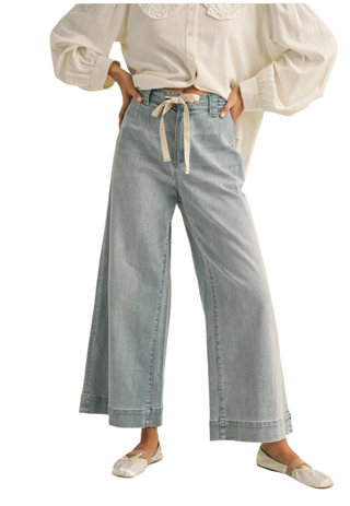 Zelia Washed Denim Tie Front Jeans