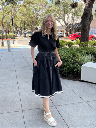 Marlowe Embroidered Trim Black Dress