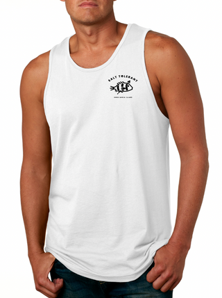 Salt Tolerant Surfing The Streets Tank  This tank top is unique with Salt Tolerant logo on the front. Locally designed and printed. Front view. 