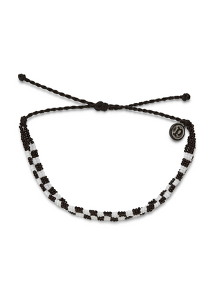 Woven Seed Bead Checkerboard Bracelet in Black  Get that effortless ‘60s style with our Woven Seed Bead Checkerboard Bracelet. This intricate seed bead style will be the highlight of any outfit.  Brand: Pura Vida Material: Wax-Coated Size & Fit: Adjustable from 2-5 Inches in Diameter 
