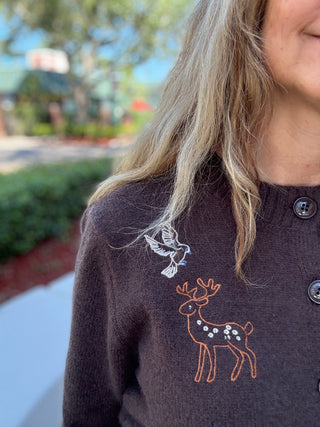 Woodland Embroidery Detail Button Down Knit Cardigan