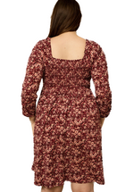 Aubrey Floral Dress in our curvy collection has a tie front ruching detail with a cut out. Back View. 95% Polyester  5% Spandex
