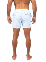 Bermies Palm Stripes Swim Shorts  Each pair of Bermies is made out of 90% recycled polyester and 10% lycra which means they are stretchy, breathable, fast-drying but most importantly extremely comfortable. Our trunks also come with a 4 way stretch, high quality mesh liner, which means you can say goodbye to rashes and wedgies. There are two side pockets and a back pocket with velcro tab and elastic key loop. Bermies are all about comfort, quality and style at an affordable price! back