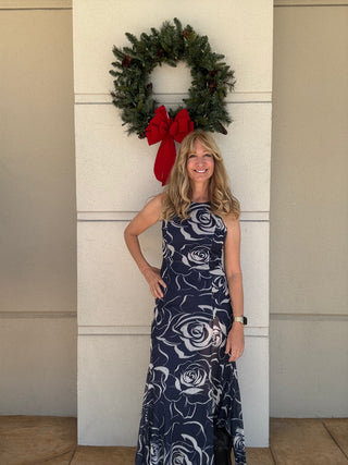 Bold Mesh Marble Dress Navy White 