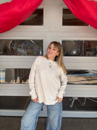 Bow Back Sweater White sweater with black satin bow