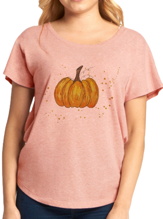 Hand Painted Pumpkin on Dusty Rose Tee