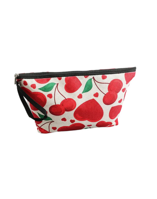 Bright Cherry and Heart Makeup Pouch