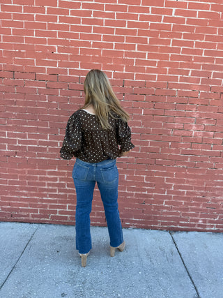 Brown Polka Dot Top with Lace Detail