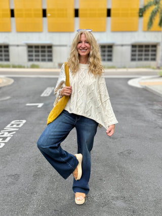 Cable Knit Sweater cotton light weight side slit