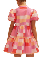 Candy-Coated Flirty Dress  The pink plaid babydoll shorty with the button-up front and puffed sleeves is a total "Boujee Babe" vibe, serving up cute and sassy in one swingy package. Rock it, and you're basically saying, "I make casual look chic."  Material:  100% Polyester back