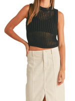 Chainlink Sleeveless Crochet Top in Black  Loose fitting oversized open knit top  Material:  100% Cotton