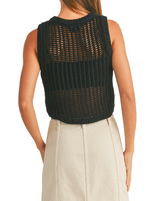 Chainlink Sleeveless Crochet Top in Black  Loose fitting oversized open knit top  Material:  100% Cotton back