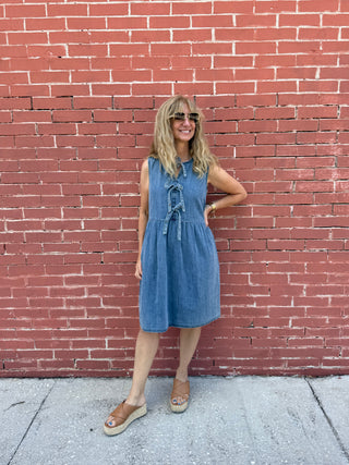 Chambray Tie Front Short Dress