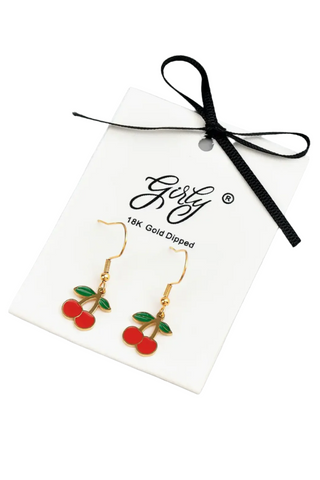 Cherry Charm Drop Earrings 18K Gold dipped