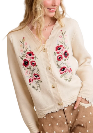 Embroidered V-neck Cardigan