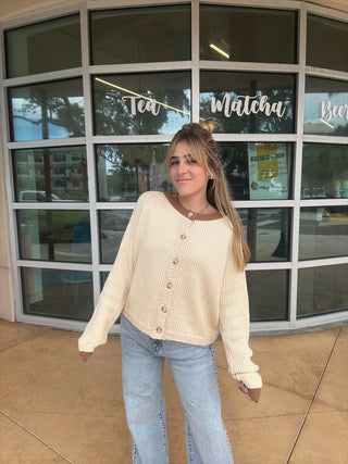 Chunky Cardigan Sweater Cream Brown