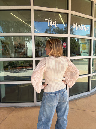 Contrast Trim Vintage Blush Sweater