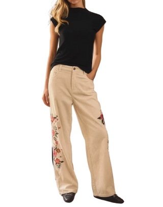 Corduroy Embroidered Pants