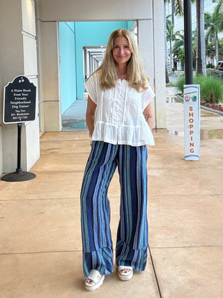 Days End Solar Linen Stripe Pant Free People Navy Combo