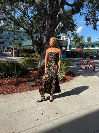  Eclipse Gold Midi Dress Black Strapless  