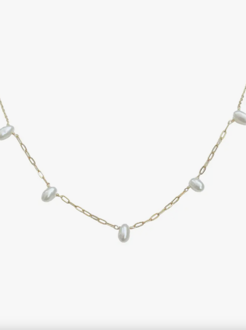 Every Other Pearl Necklace  Gold plated sterling silver necklace with fresh water pearl, 16” long.