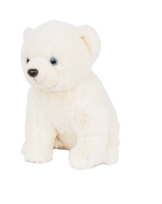 White plush polar bear toy on a white background 