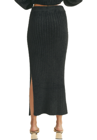 Ribbed Knit Pencil Skirt Black