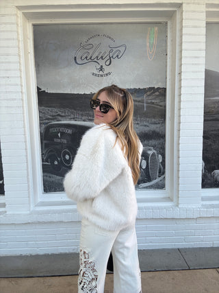Faux Fur Open Jacket Ivory