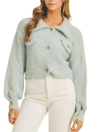 Faye Fuzzy Cardigan in Seafoam