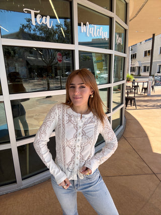 Free People Jae Sheer Lace Knit Long Sleeve Top