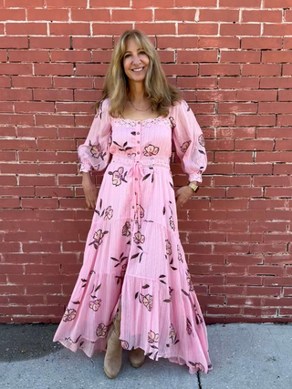 Free People Morning Meadows Long-Sleeve Maxi Dress Pink & Navy Boutique Free People Morning Meadows Long-Sleeve Maxi Dress Pink & Navy Boutique