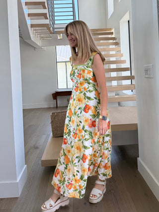 Floral Border Strap Midi Dress