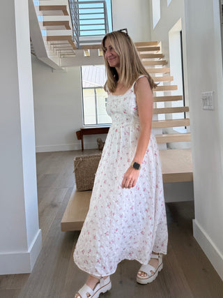 Floral Stripe Sleeveless Midi Dress