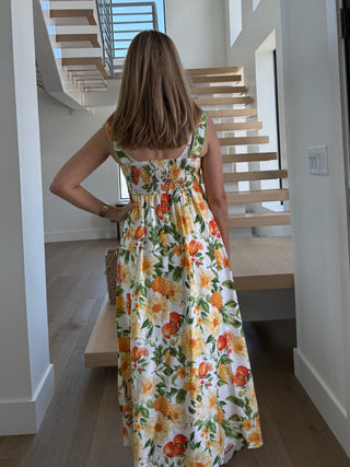 Oranges and Floral Pattern Midi Dress
