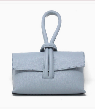 light blue handbag with circle wristlet